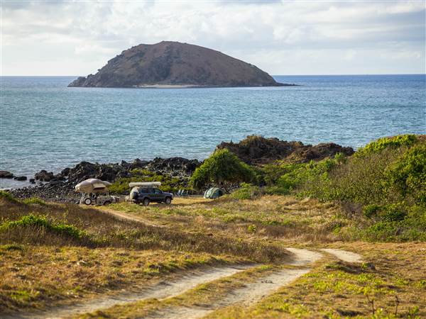 Cooktown / Township - Camping at Archer Point - 4WD - rocky island in background (27/04/2015)